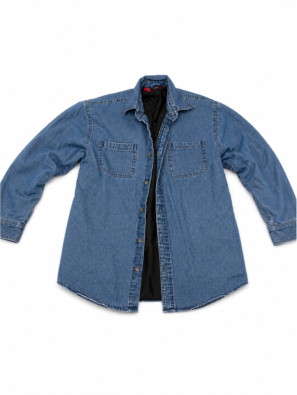 Wrangler Men's Blue Denim Quilted Lined Long Sleeve Button-Up Shirt Jacket Size